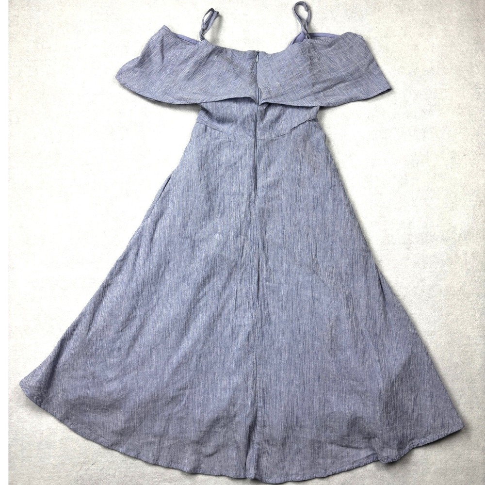 Lulus Blue Striped Cold Shoulder Ruffle Midi Dress JD7498 XXS Periwinkle White‎ - Picture 3 of 10